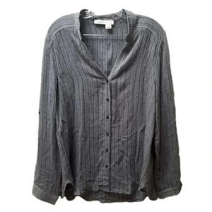 Melissa Nepton 100% Viscose Striped Collarless Button Down Shirt L